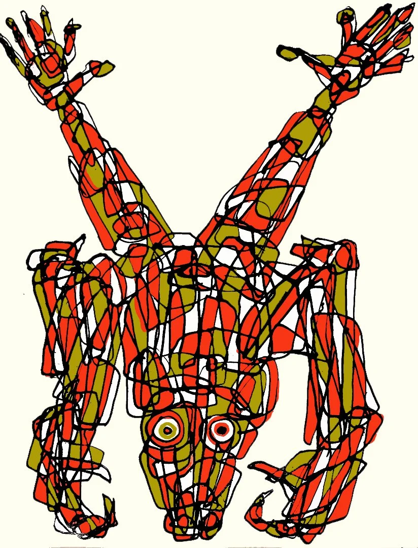 A vibrant and rhythmic bat illustration, perfect for contemporary decor and modern art collectors.