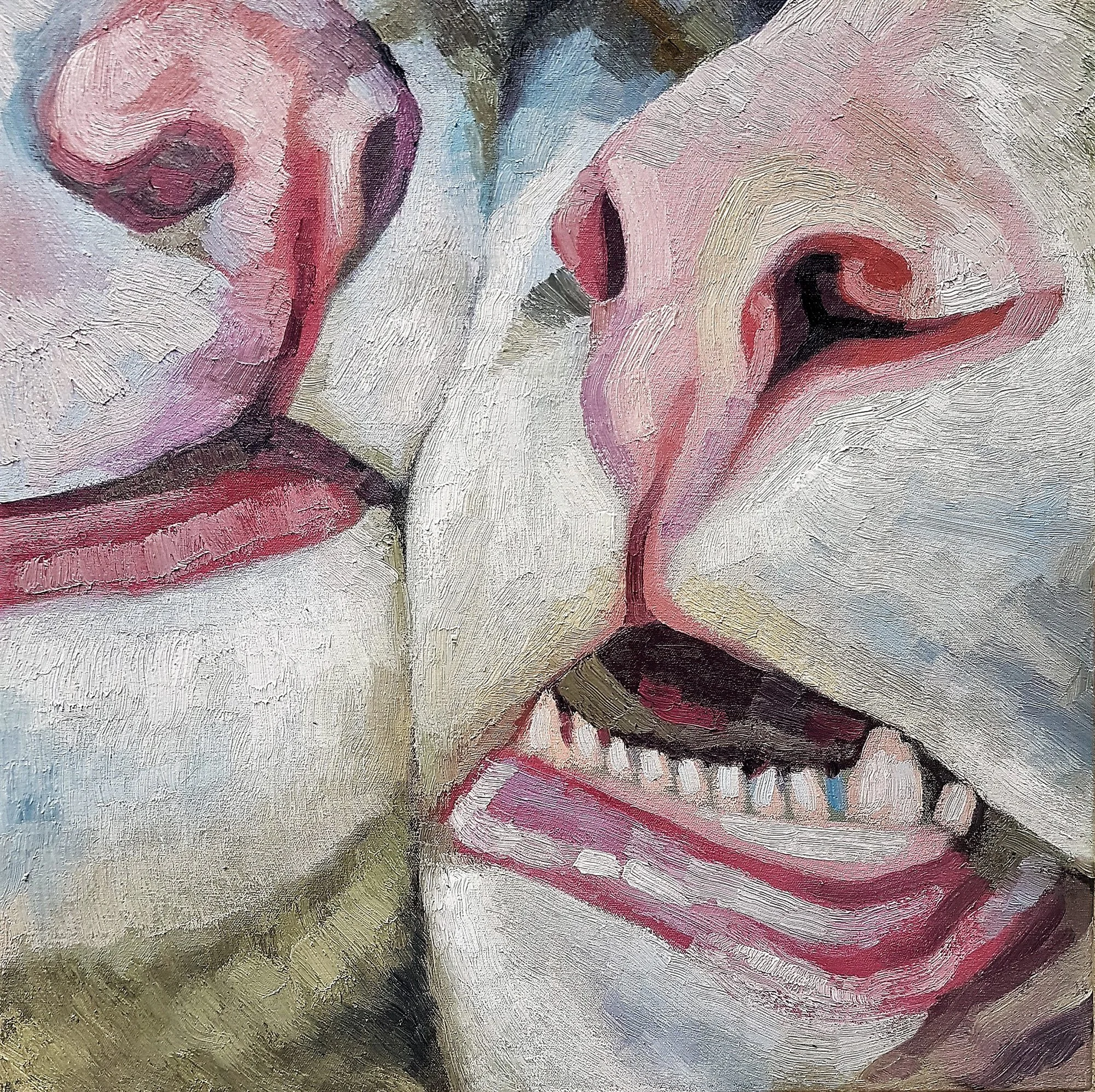 A surreal anatomical exploration of cats' mouth, rendered with realistic textures and soft lighting.