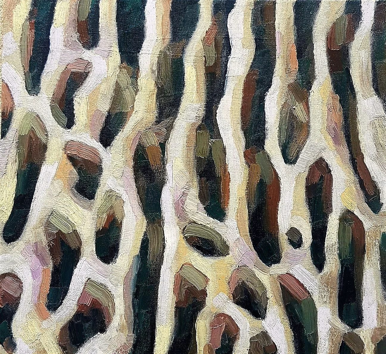 A mesmerizing oil study of a natural pattern, highlighting the beautiful concentric circles and delicate gradients.