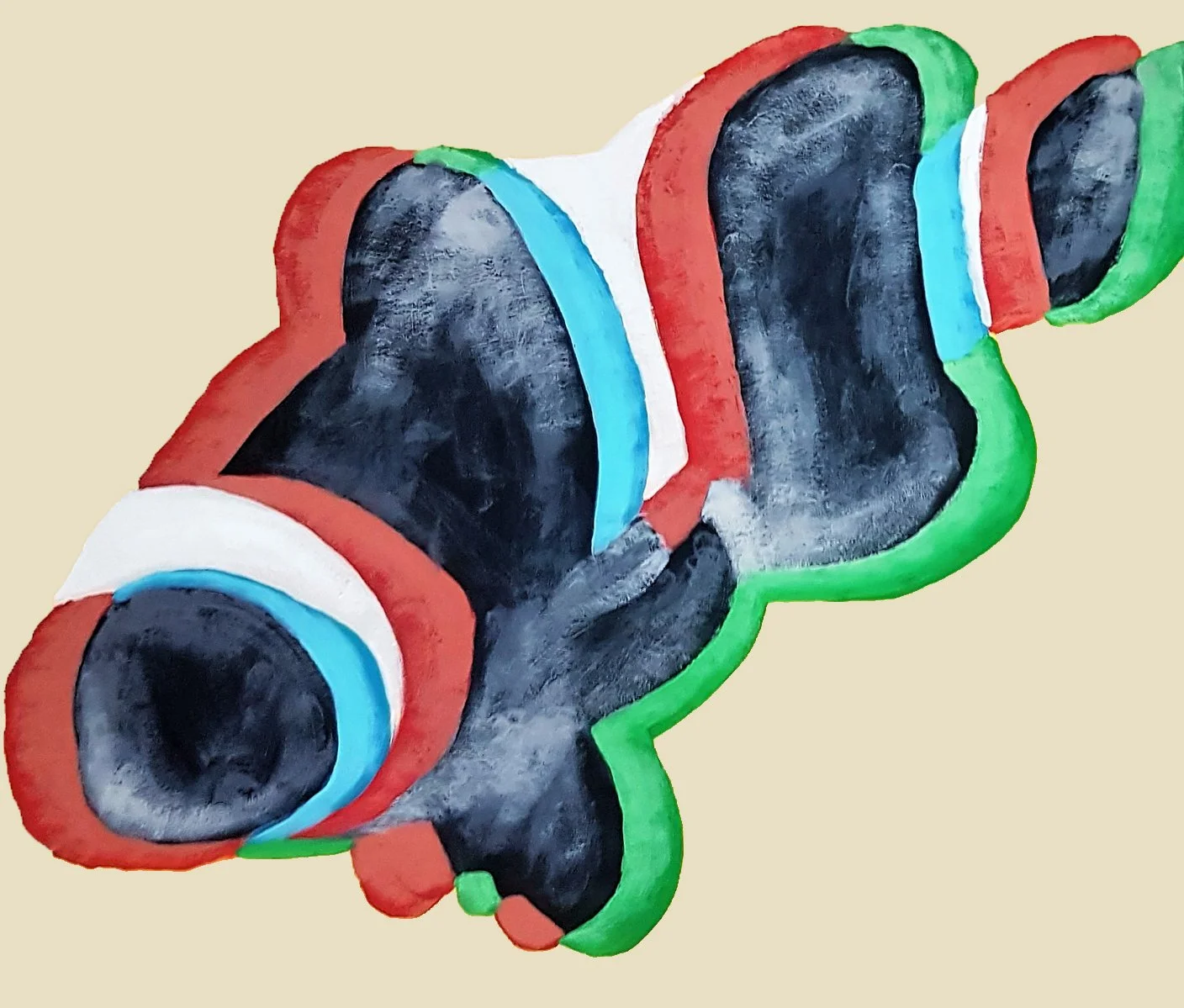 Contemporary tropical fish animal study, colorful textured acrylic painting - Roi Pajursky.