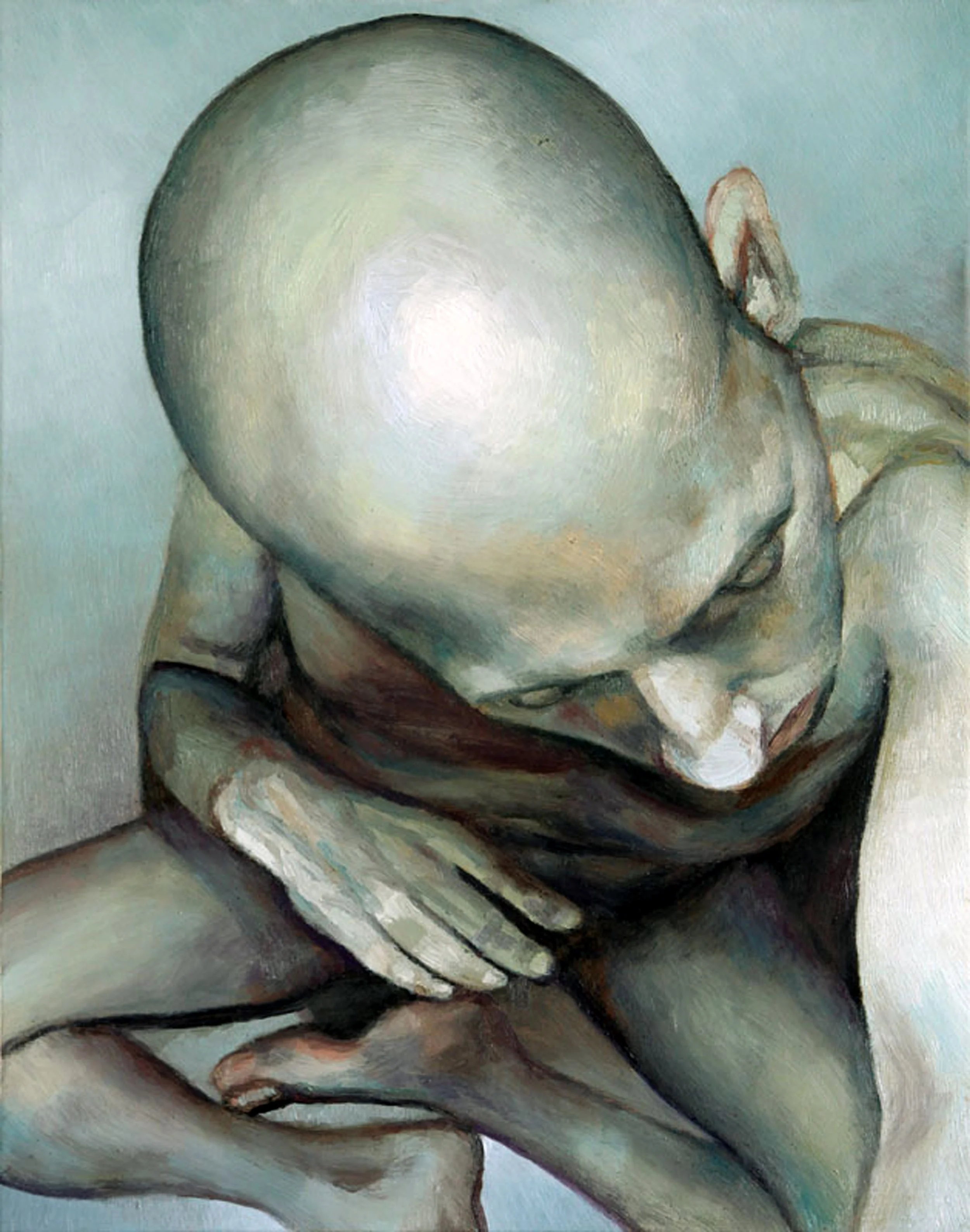 An abstract and expressive study of a head, using bold brushstrokes and minimalist colors.