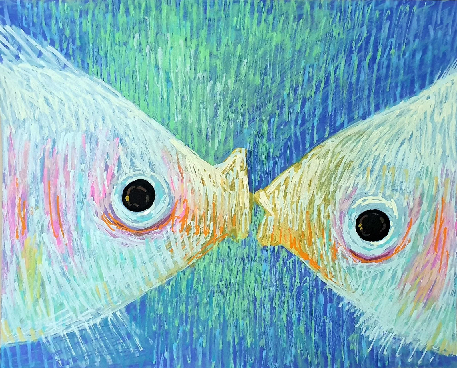 A detailed painting of a pair of fish. This piece explores mathematical patterns in nature through a soft, artistic lens.