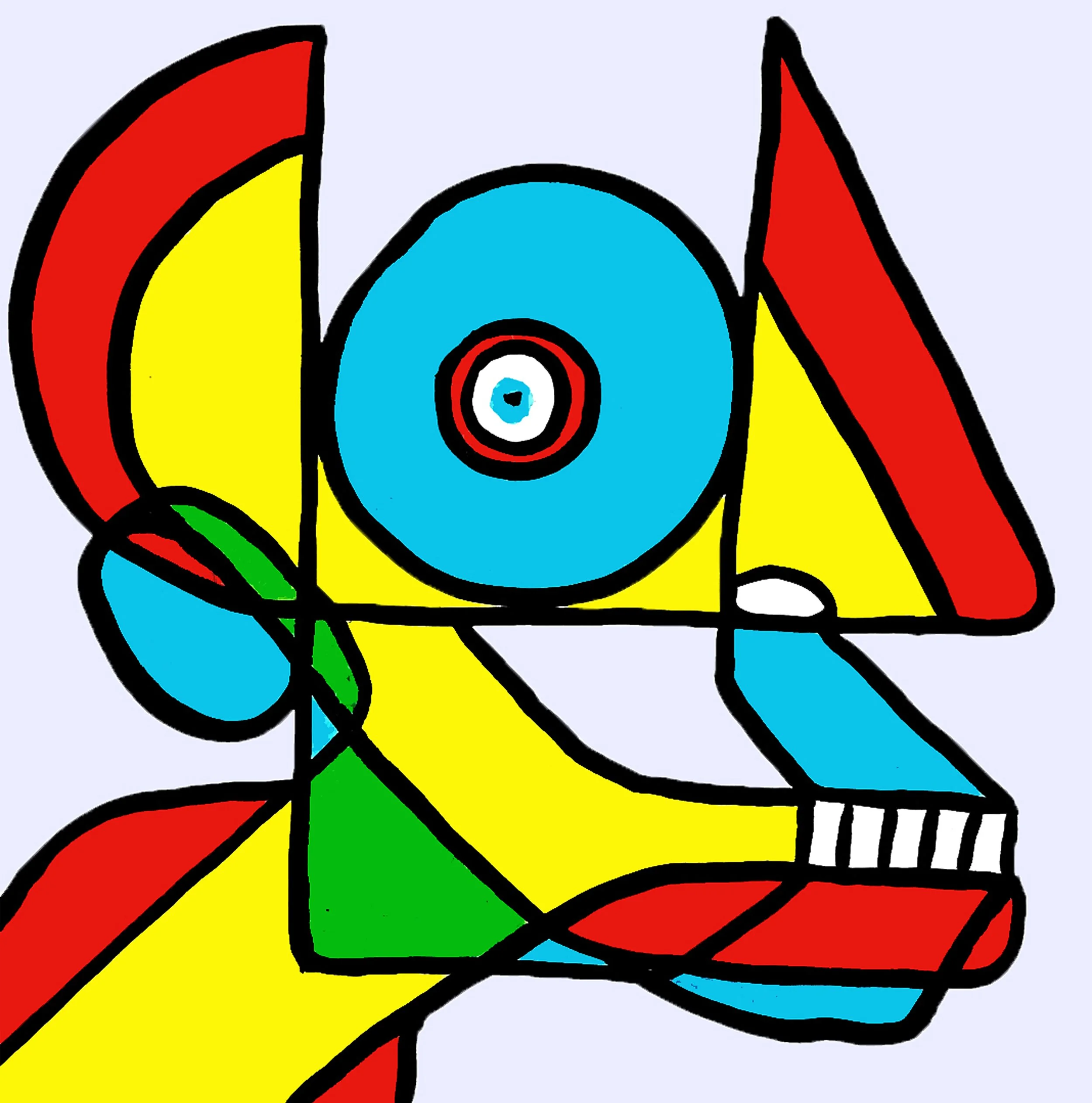 A spiky, abstract character design featuring intense yellow and orange hues with a focus on sharp, rhythmic geometry.