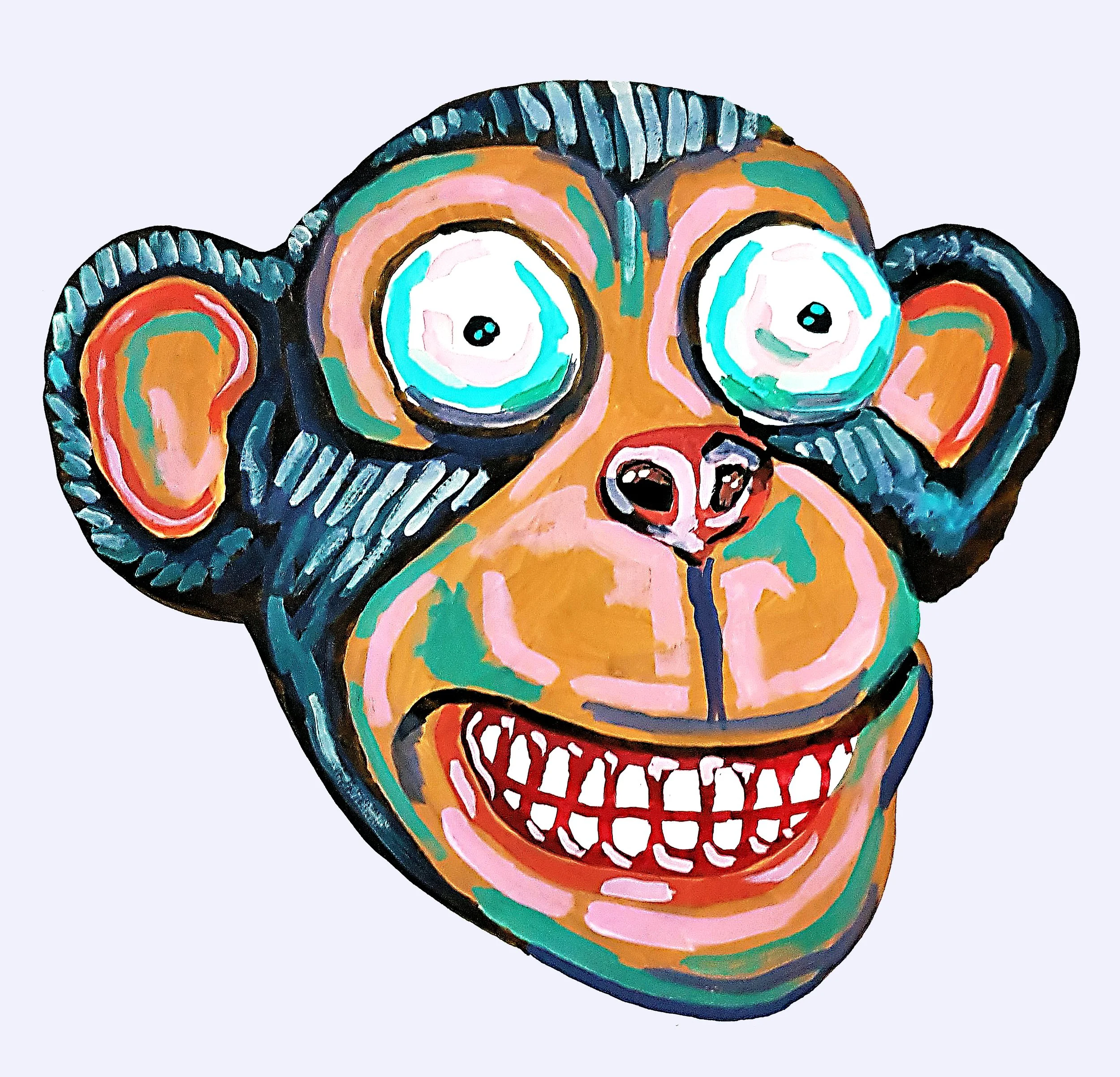 An intense and colorful ink portrait of an animal-human hybrid, focusing on expressive eyes and raw, energetic textures.