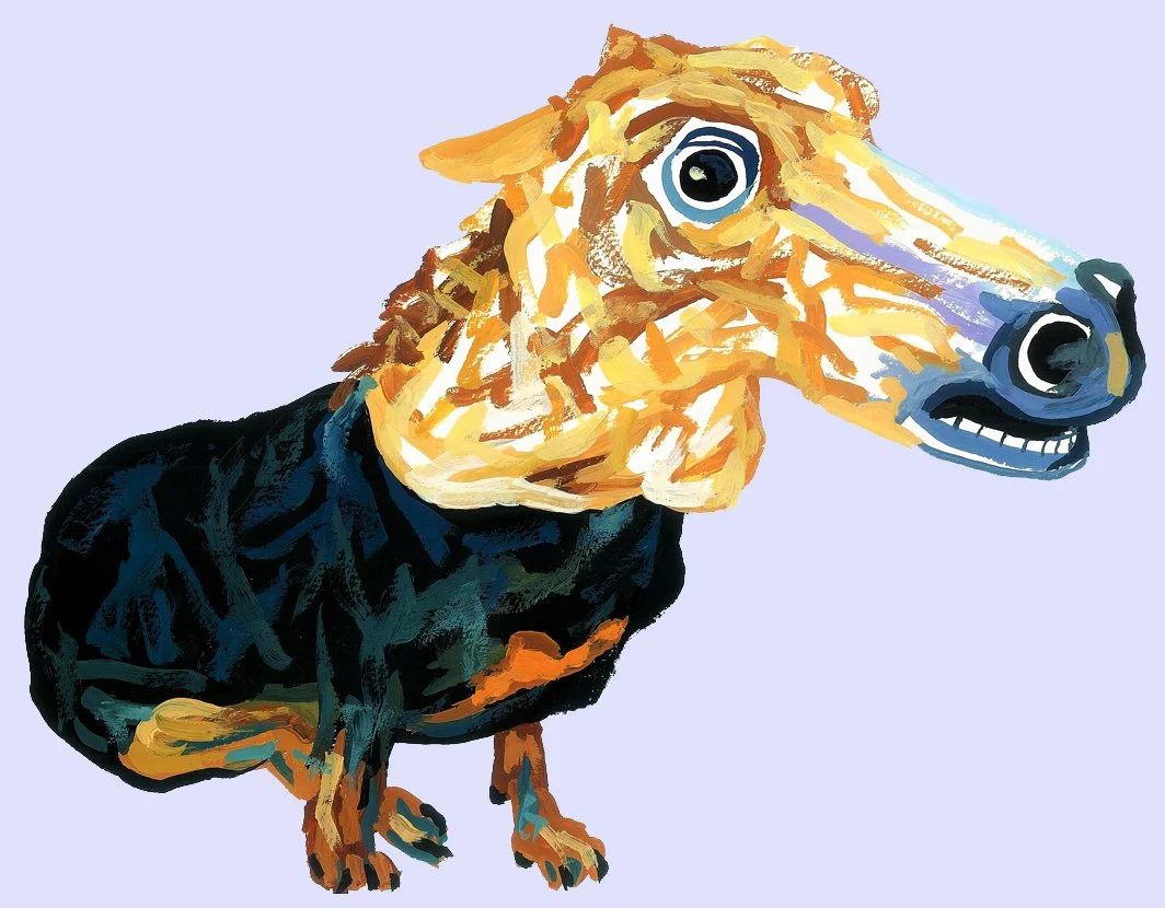 A humorous and charming watercolor painting of an otter wearing horse mask, perfect for lighthearted decor.