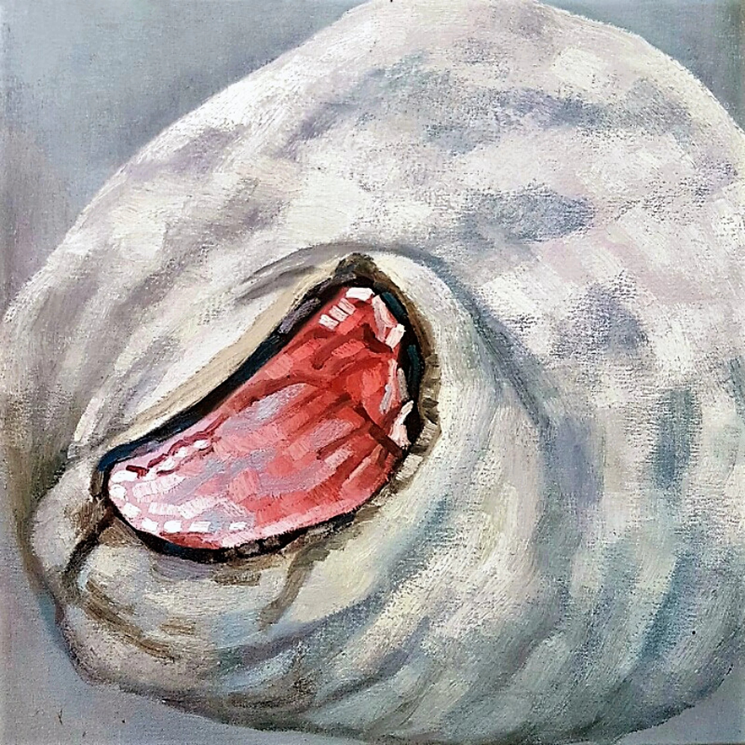 A dynamic and textured oil painting of a seal, showcasing a rich palette of greys