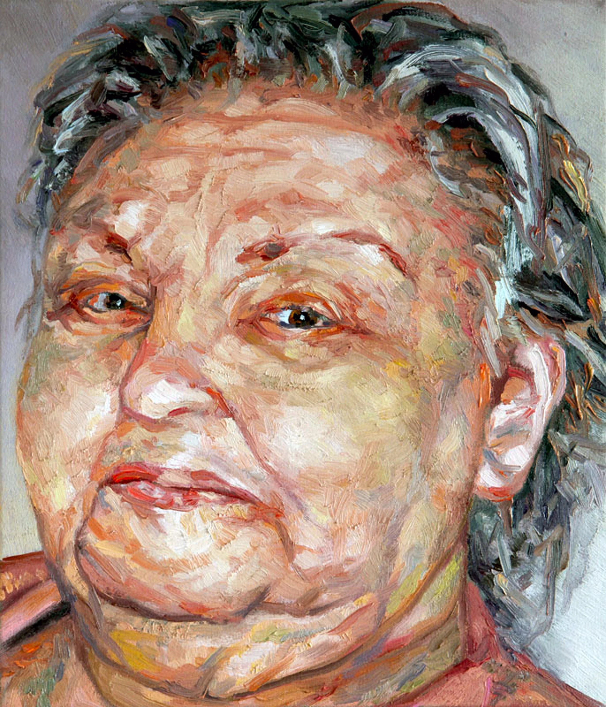 A realistic and emotional oil portrait of an elderly woman, focusing on life experience and texture.