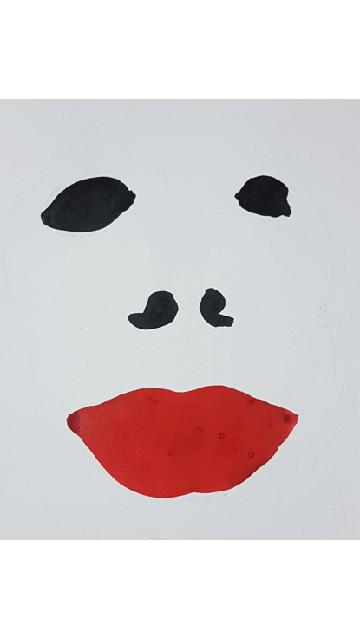 A whimsical dog painting gif of a colorful puppet character, blending pop culture nostalgia with a vibrant, modern artistic style.