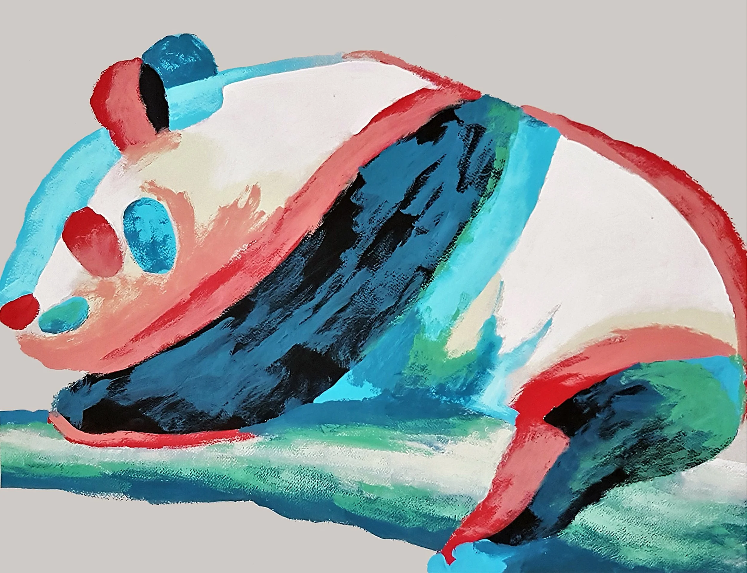 Psychedelic colorful panda portrait, vibrant modern oil painting - Roi Pajursky.