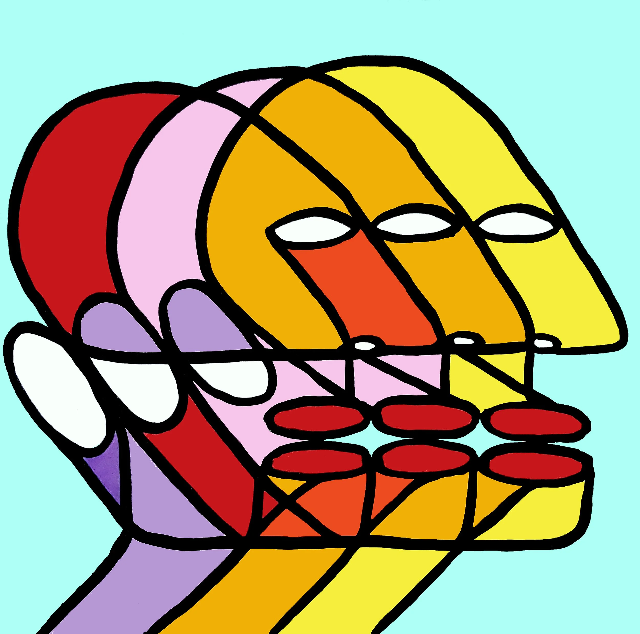 A spiky, abstract people-character design featuring intense yellow and orange hues with a focus on sharp, rhythmic geometry.