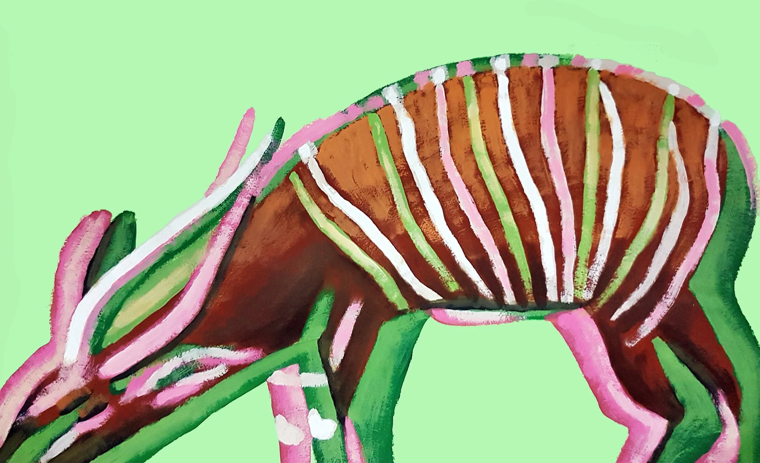 Stylized acrylic painting of bongo antelope, contemporary fashion art - Roi Pajursky.