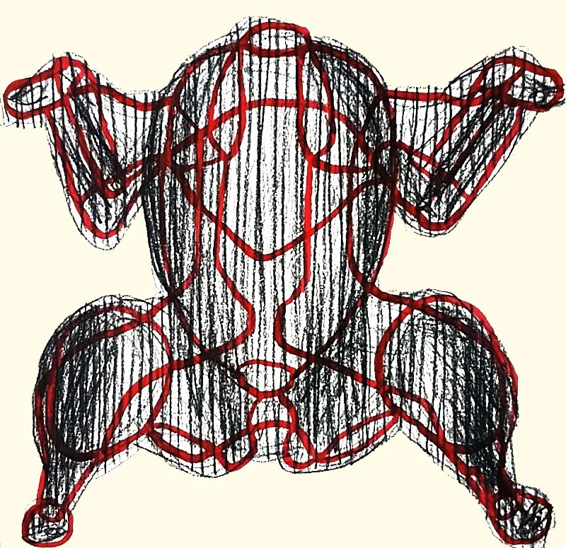 Intense chicken in ink, focusing on expressive textures and line art - Roi Pajursky