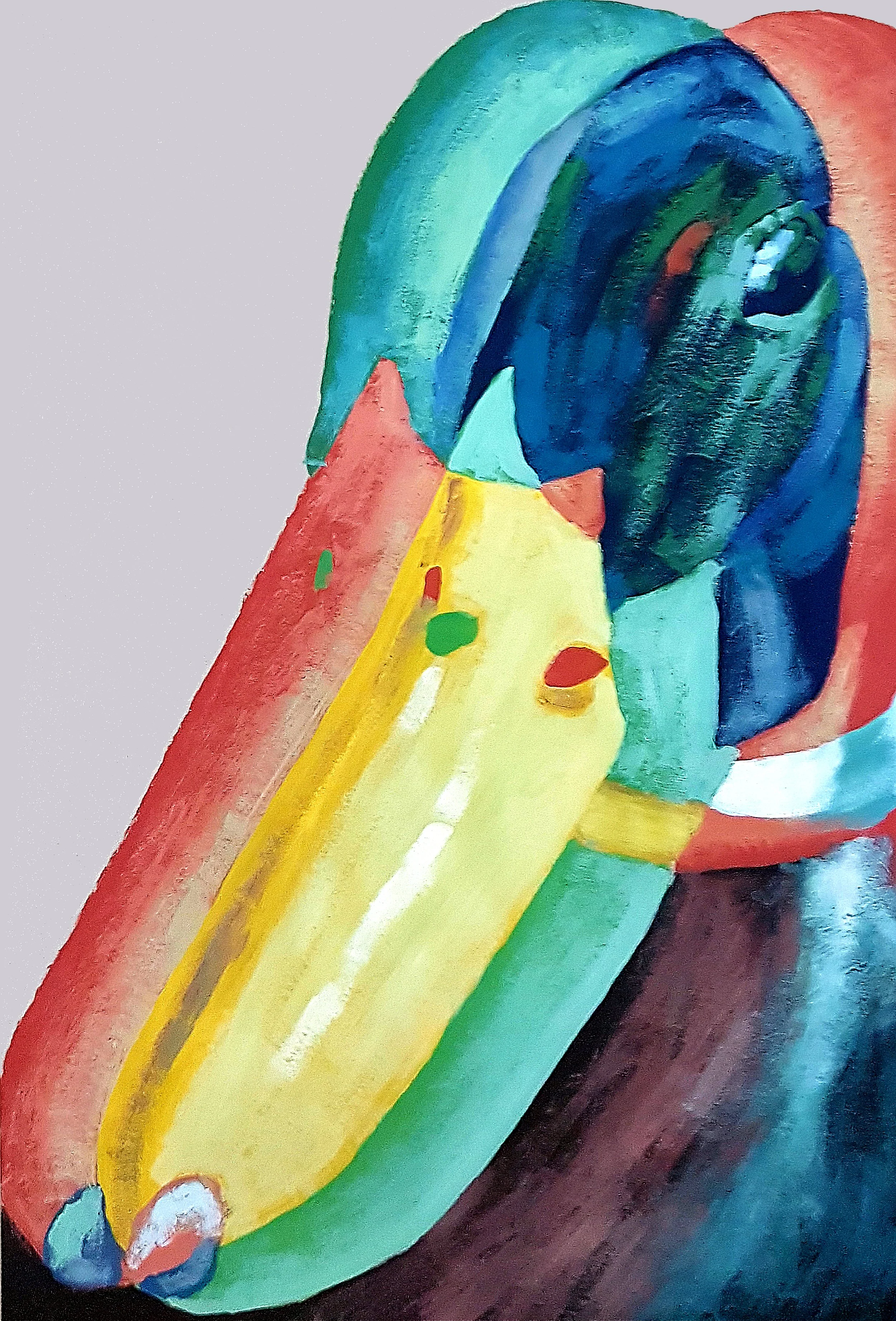 Stylized acrylic painting of colorful duck, contemporary fashion art - Roi Pajursky.