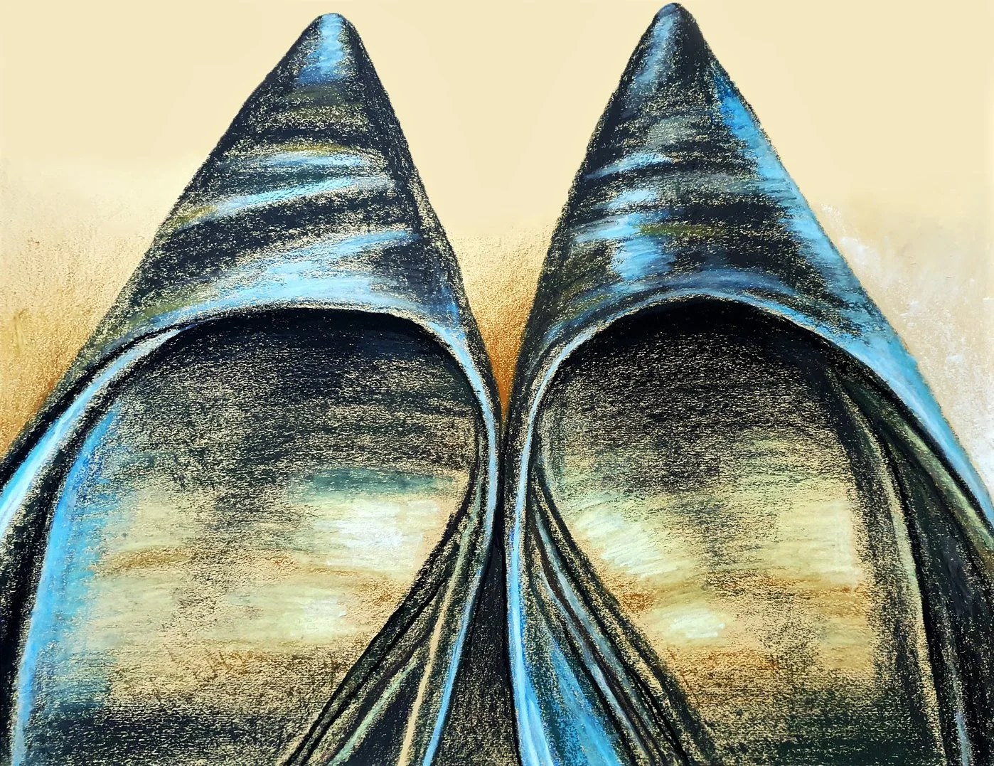 A psychedelic and colorful heel shoes painting featuring bold patterns and intense, vibrant energy.