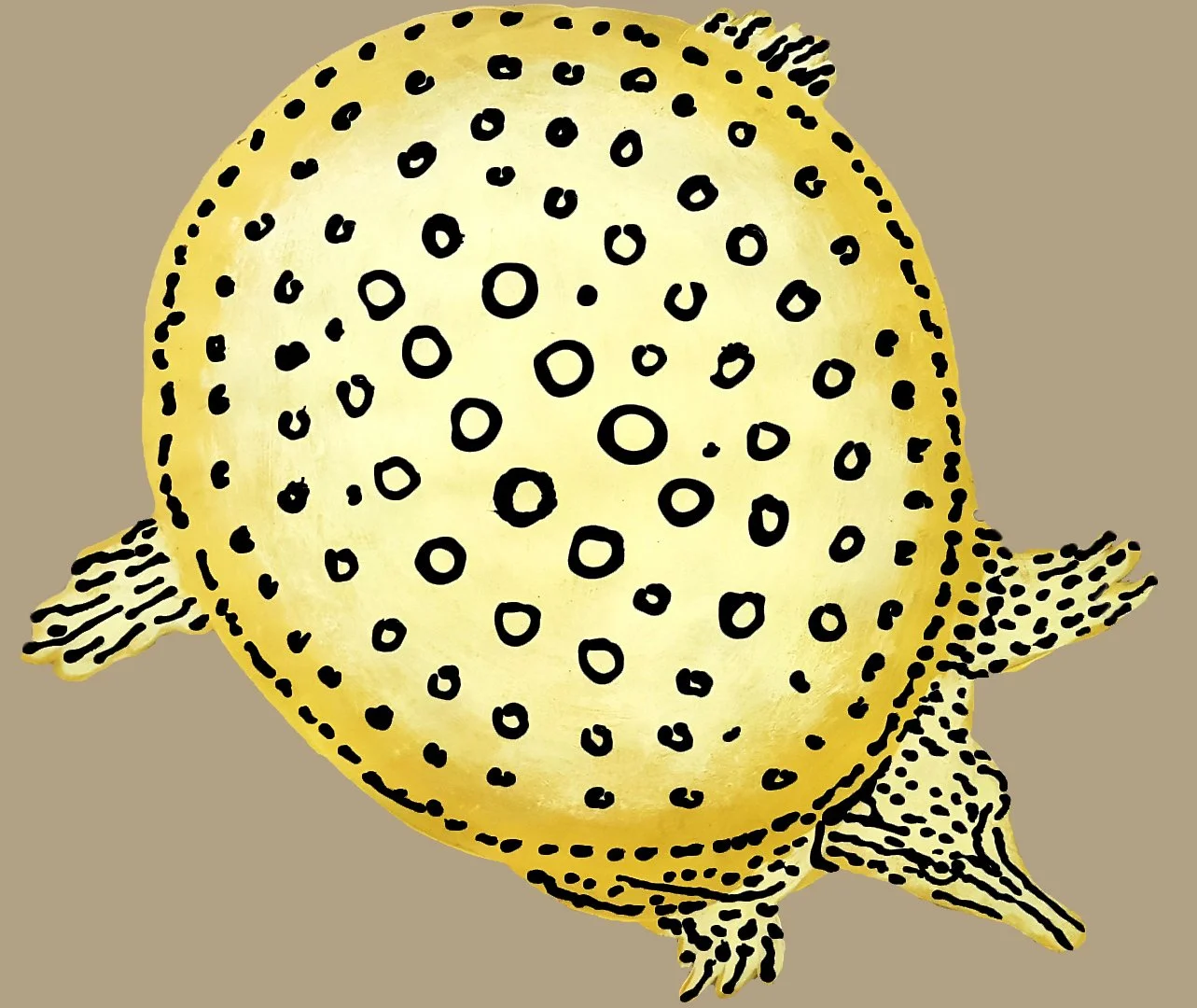 A unique figurative study of a swamp turtle, blending traditional animal forms with a playful and sophisticated patterned aesthetic by Roi Pajursky.