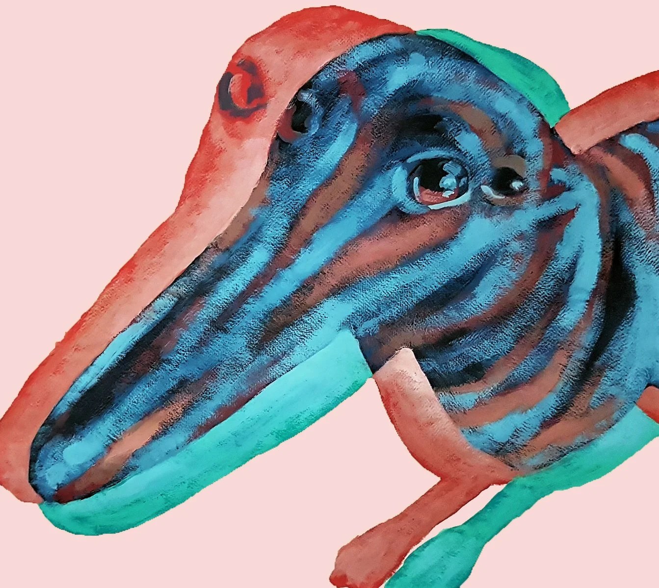 Vibrant stylized dog portrait, psychedelic contemporary animal art by Roi Pajursky.