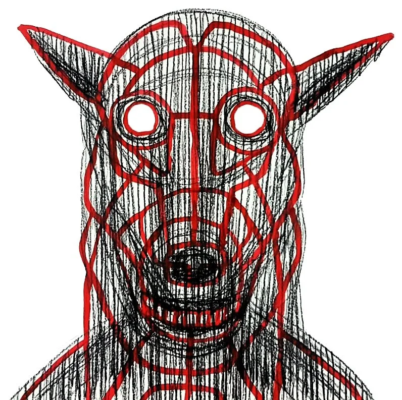 Intense anubis portrait in ink, focusing on expressive textures and line art - Roi Pajursky