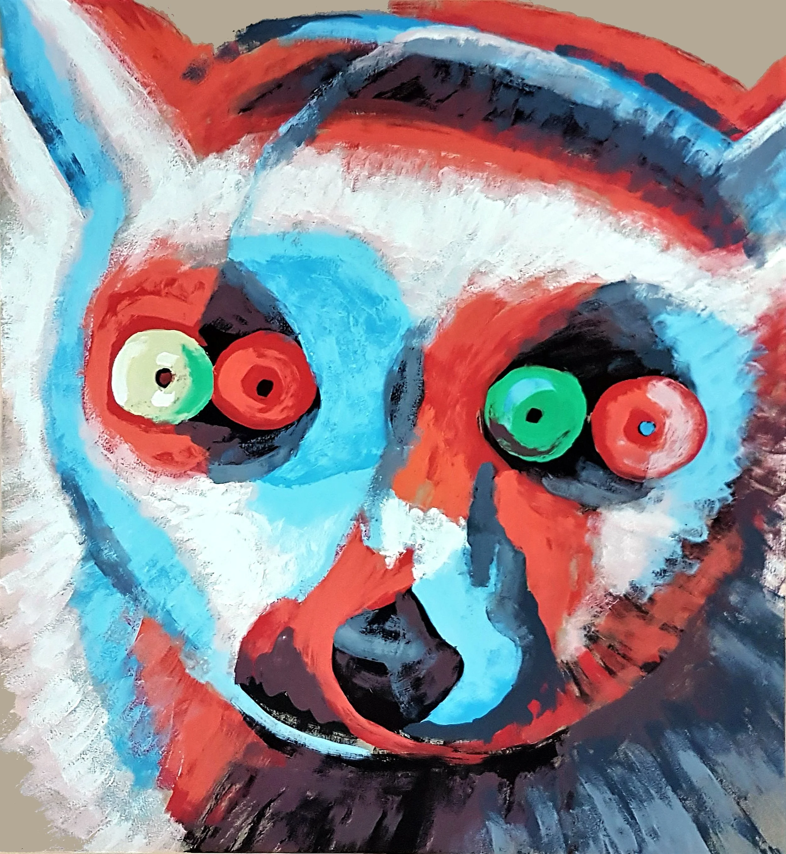 Stylized acrylic painting of lemur, contemporary fashion art - Roi Pajursky.