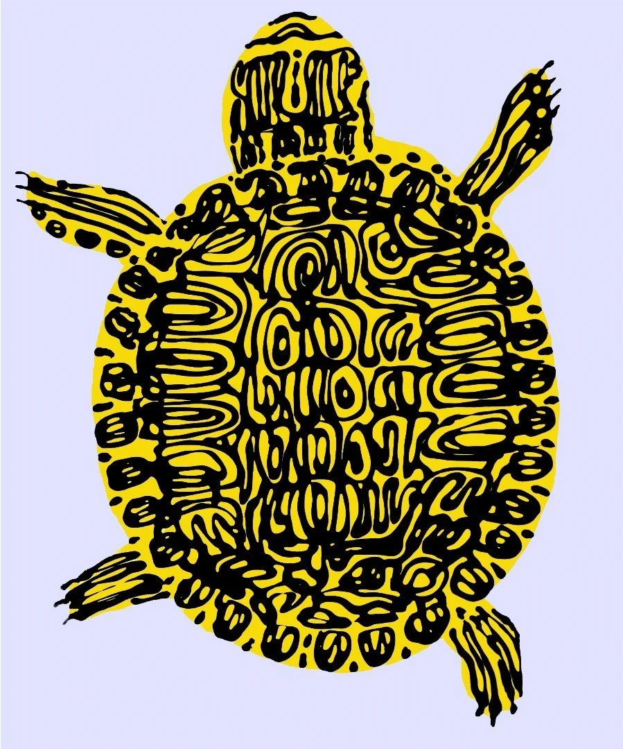 A stunning yellow turtle painting featuring a complex geometric shell pattern. A perfect fusion of nature and modern abstract art.