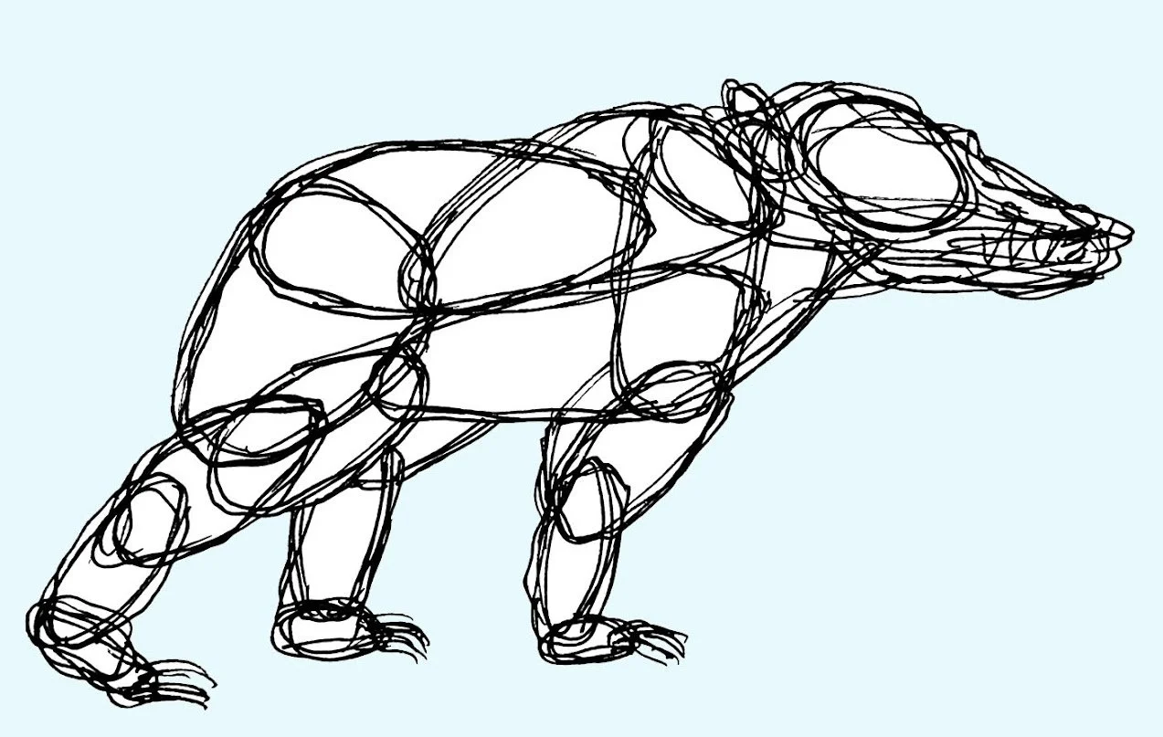A minimalist and clean pen sketch of a bear, emphasizing the animal's silhouette and character
