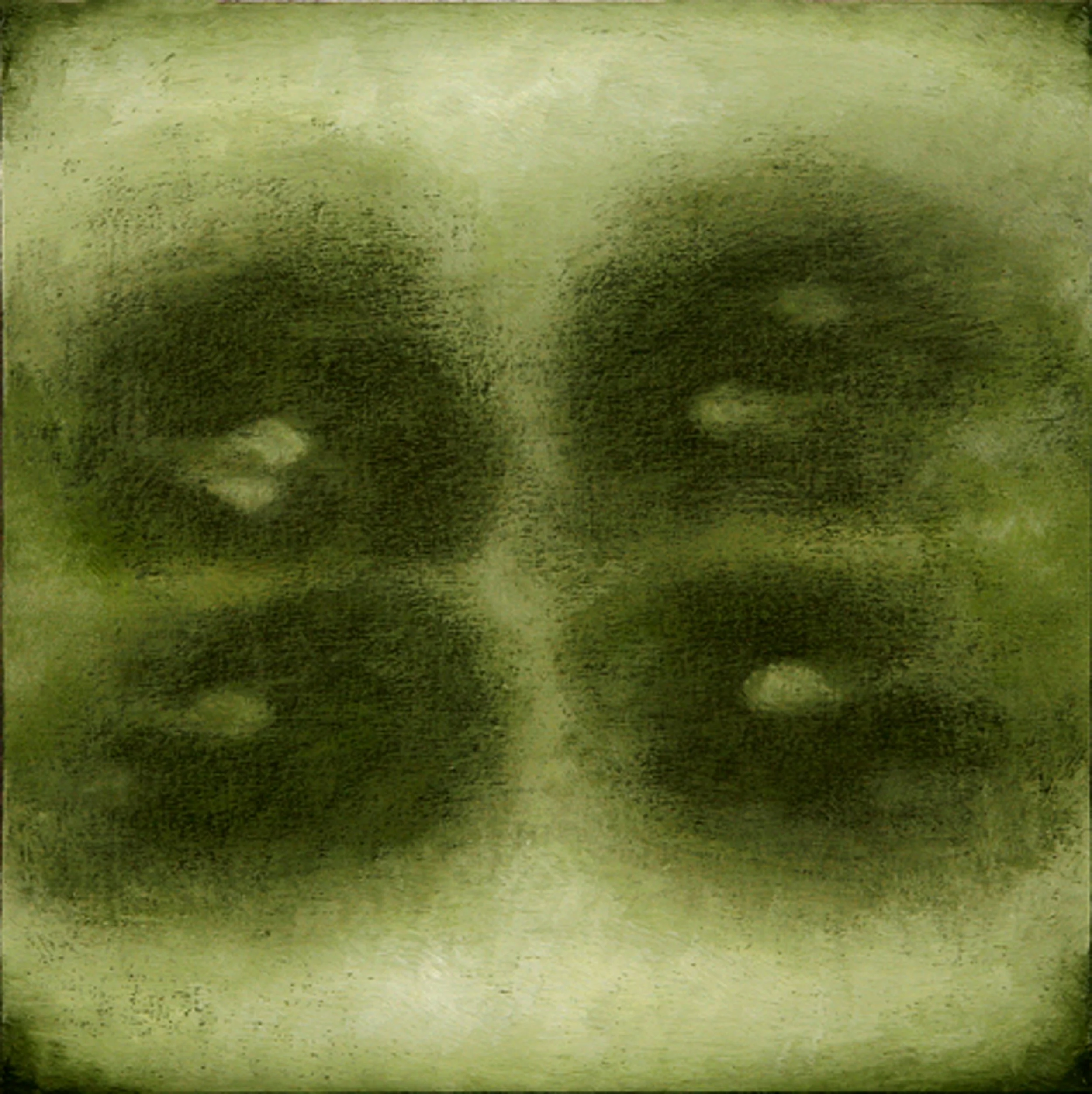 A vibrant abstract cucumber slice oil painting fragment featuring ethereal green and yellow light patterns against a deep, dark background.
