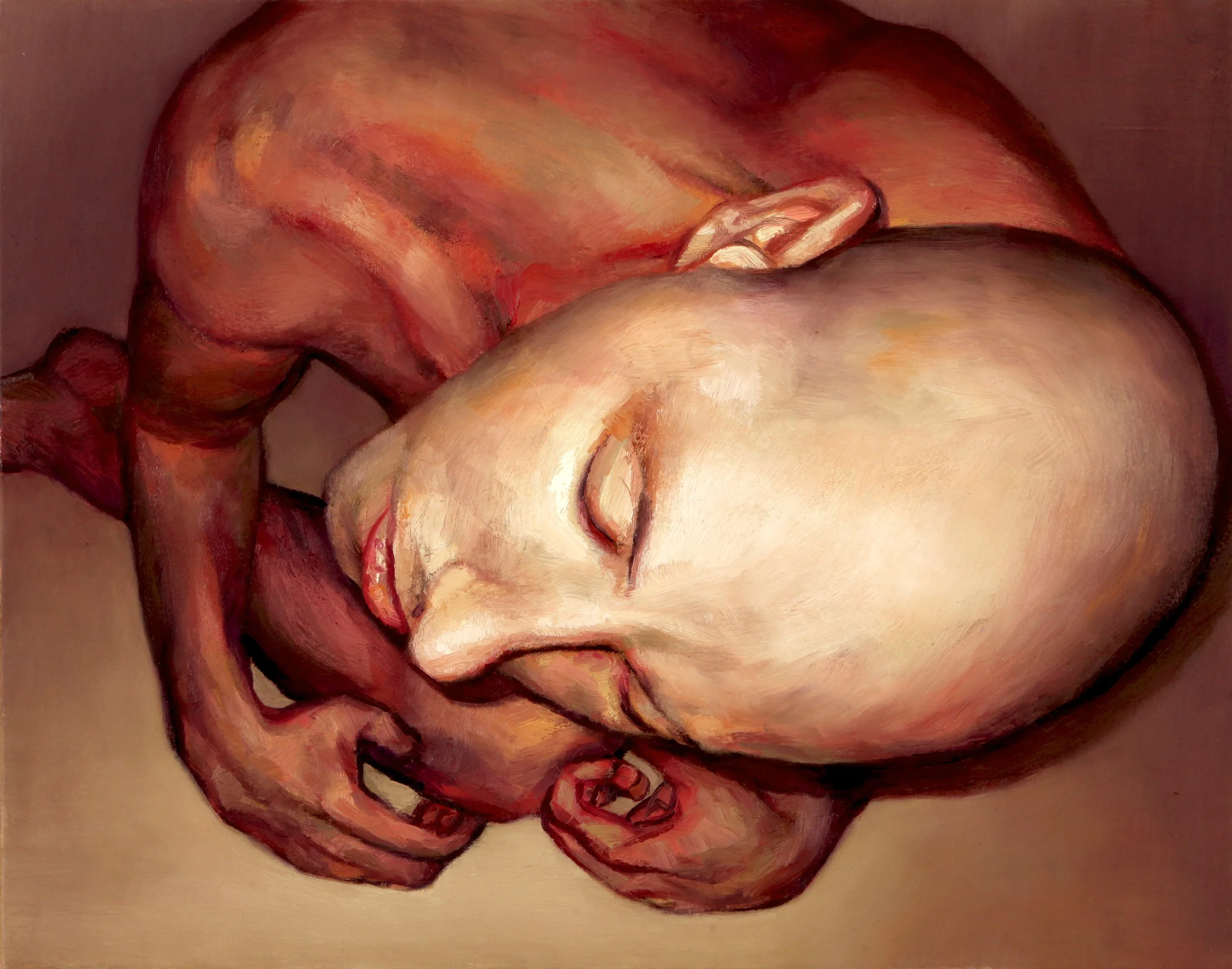 An abstract and expressive study of a head, using bold brushstrokes and minimalist colors.