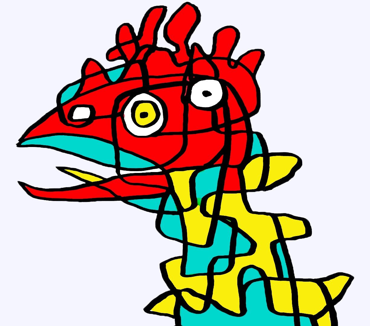 A creative and surreal chicken illustration that incorporates pineapple-like textures into a geometric framework.