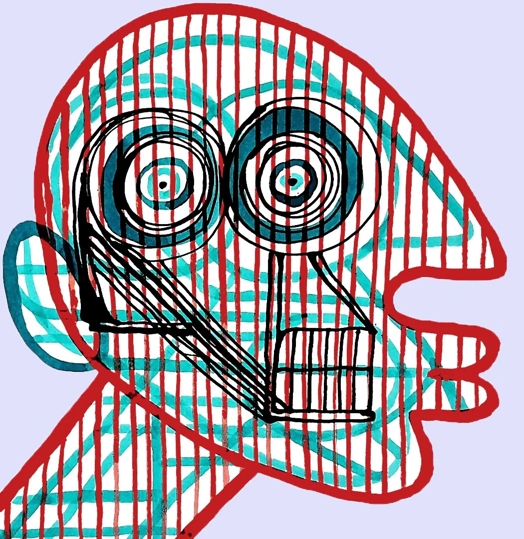 An abstract character, rendered with a pop-art influence and colorful geometric abstraction.