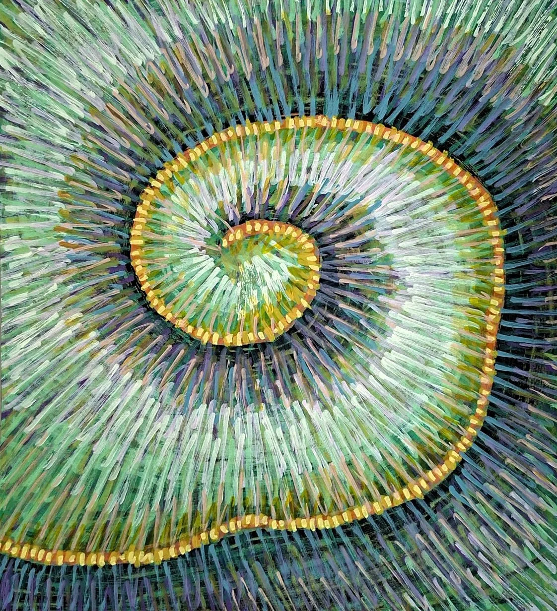 A detailed painting of a spiral nautilus shell. This piece explores mathematical patterns in nature through a soft, artistic lens.