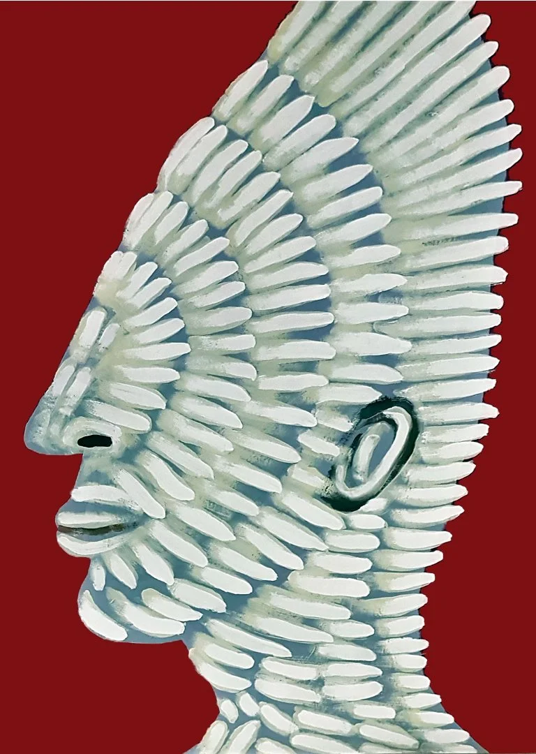 A detailed skeletal portrait of a Native American chief, honoring traditional imagery with a modern artistic twist