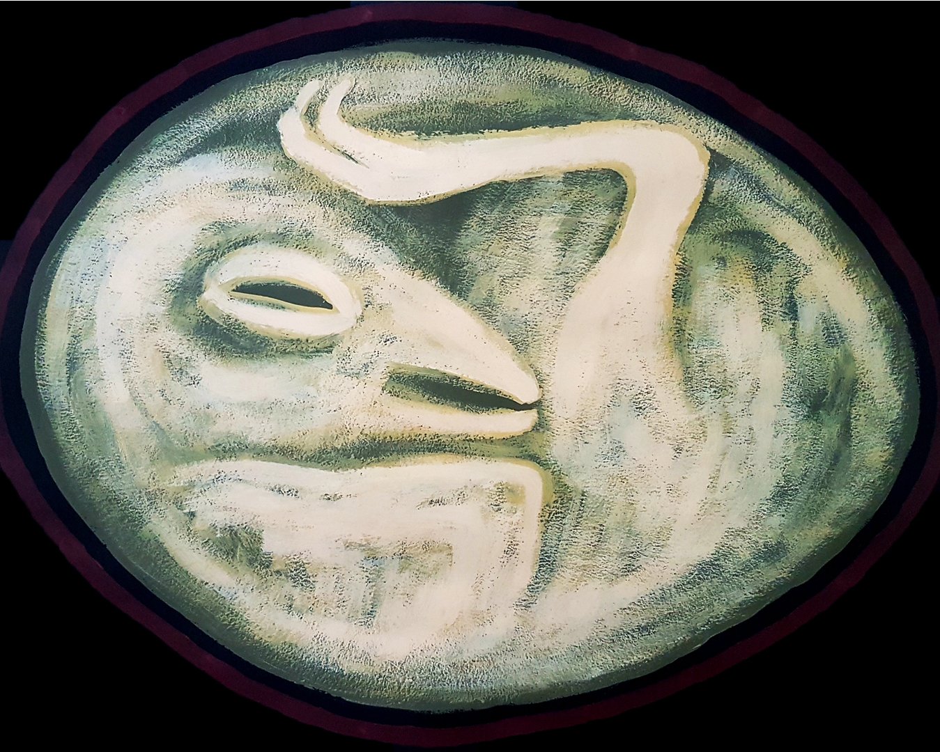 A minimalist and surreal portrait of an egg-shaped creature, focusing on clean lines and a dreamy aesthetic.