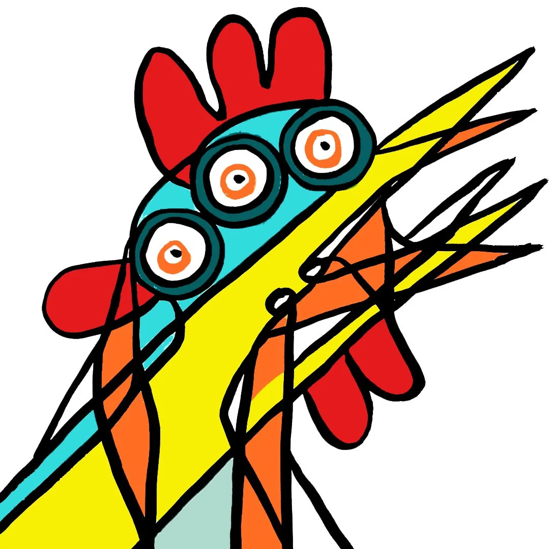 A creative and surreal bird illustration that incorporates pineapple-like textures into a geometric framework.