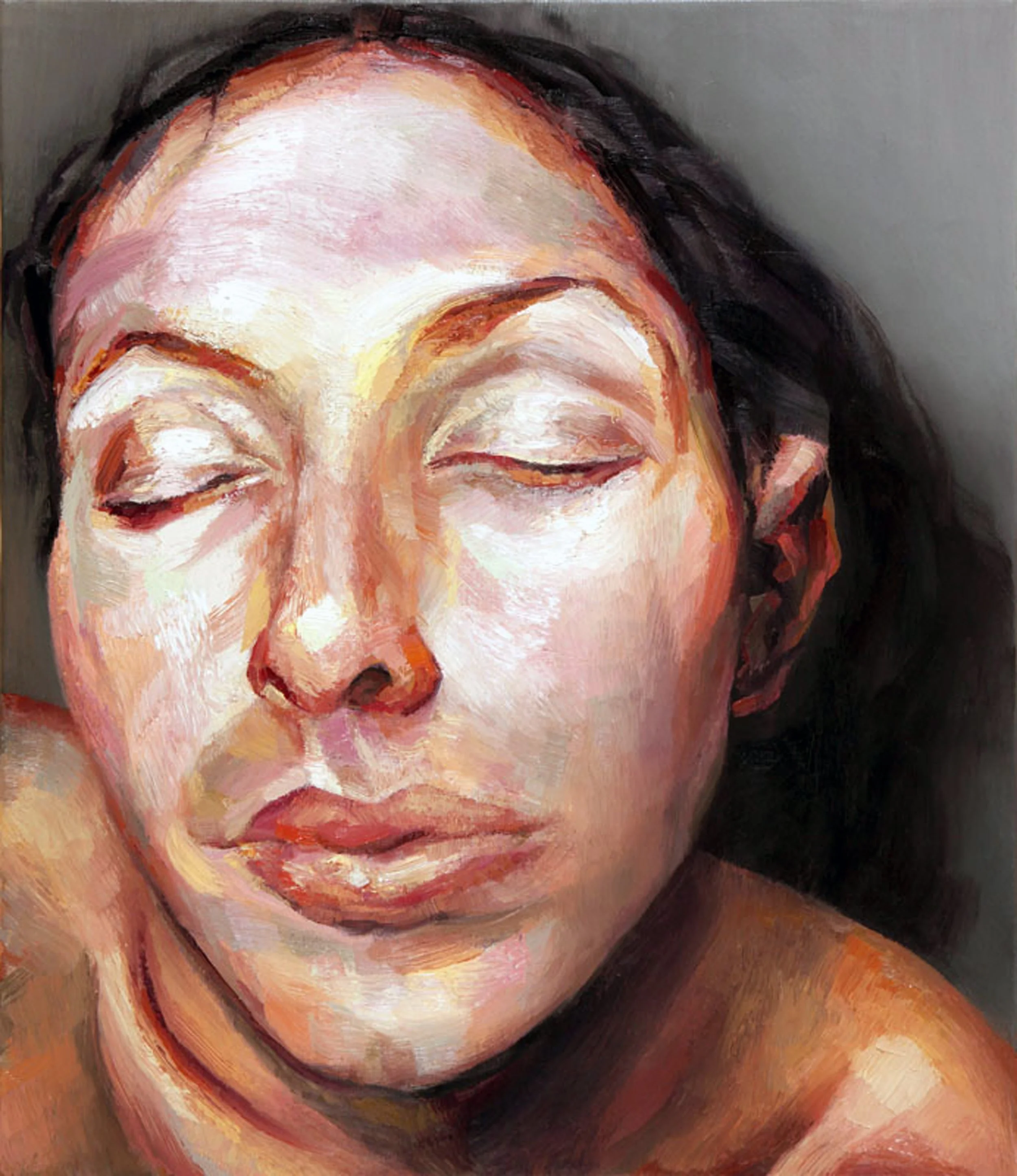 A peaceful and serene portrait study of a woman with closed eyes, evoking a sense of calm.