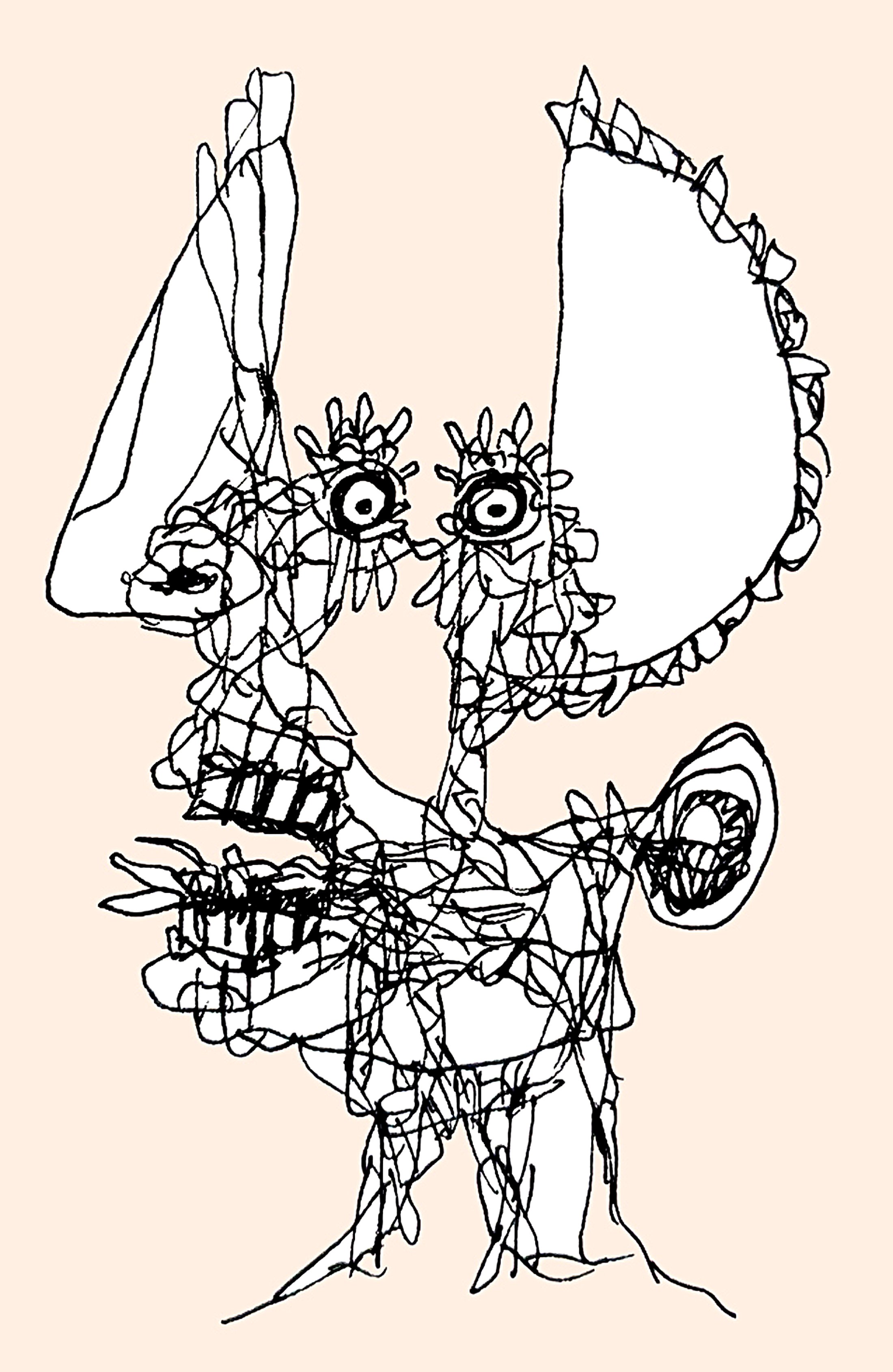 A detailed ink study of a face, showcasing the vertebrae with precise and artistic line work.