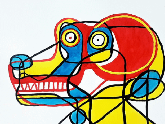 A vibrant and rhythmic dog illustration gif, perfect for contemporary decor and modern art collectors.