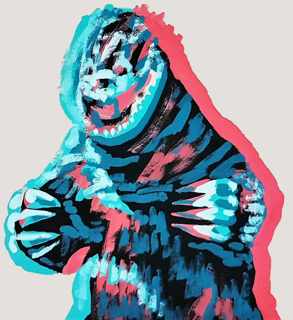 Minimalist funny godzilla silhouette, modern animal illustration by Roi Pajursky.