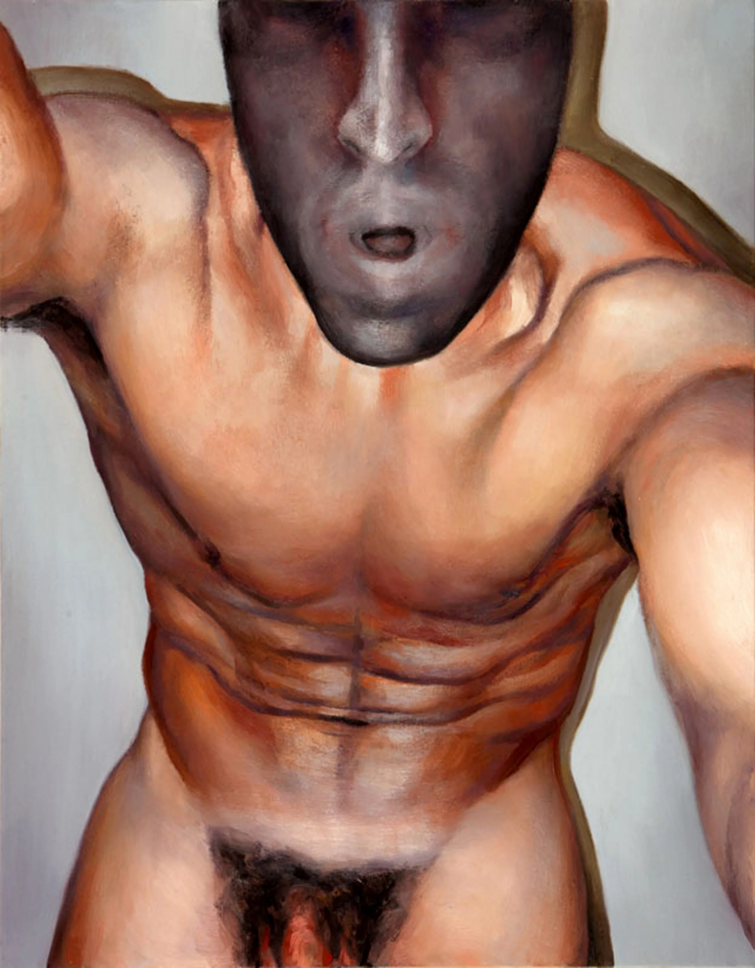 A raw and expressive figure painting that explores intense human emotion through movement.