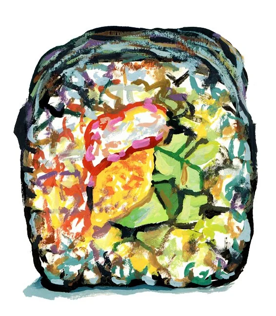 A delicious-looking watercolor illustration of a sushi roll, highlighting fresh ingredients like salmon and avocado.