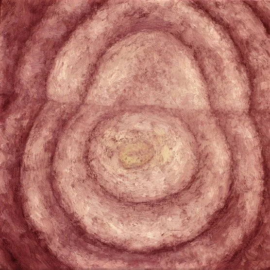 A mesmerizing oil study of a purple onion's cross-section, highlighting the beautiful concentric circles and delicate violet gradients