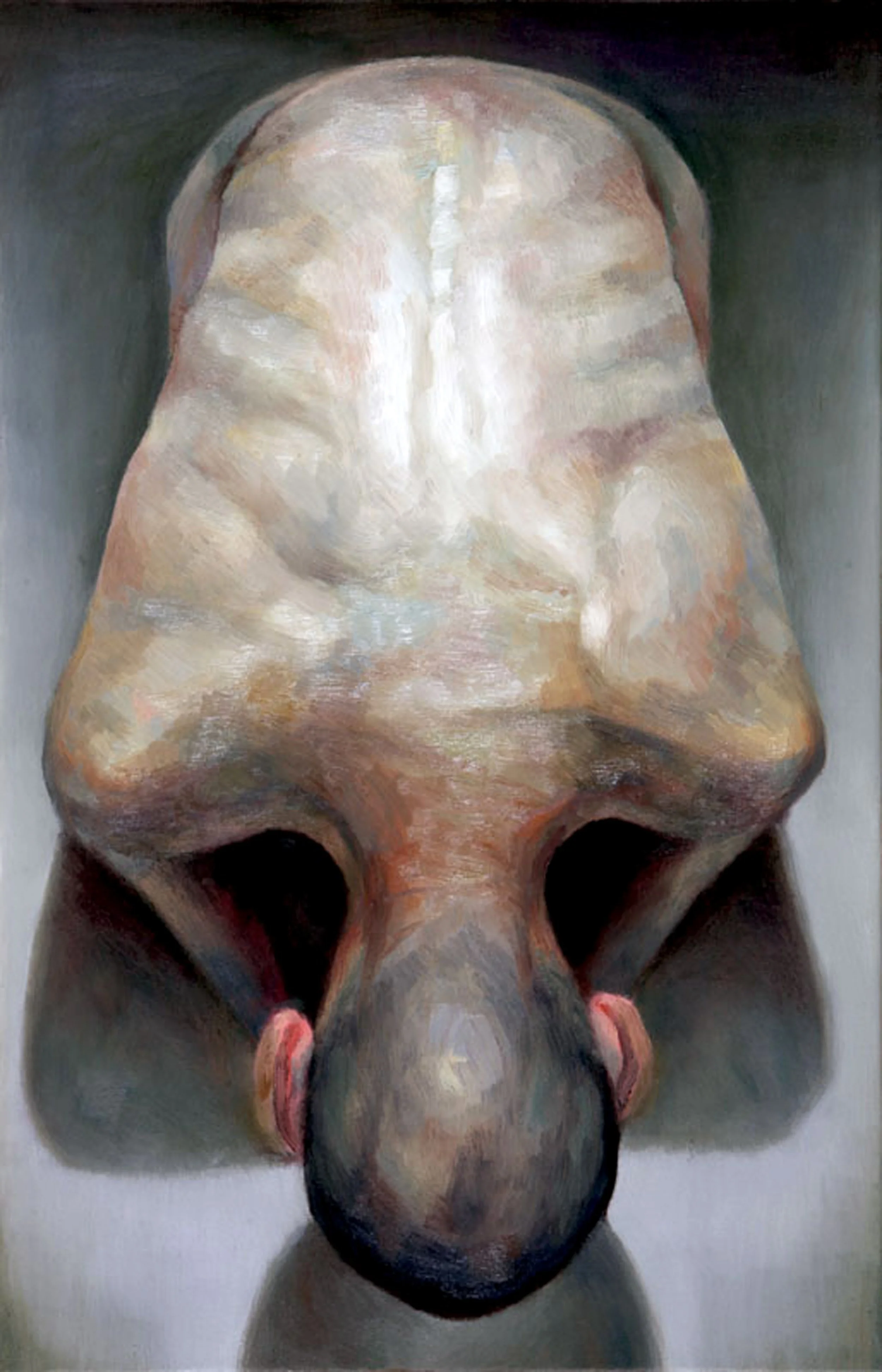 An expressionist male body study, highlighting unique facial features and artistic brushwork.