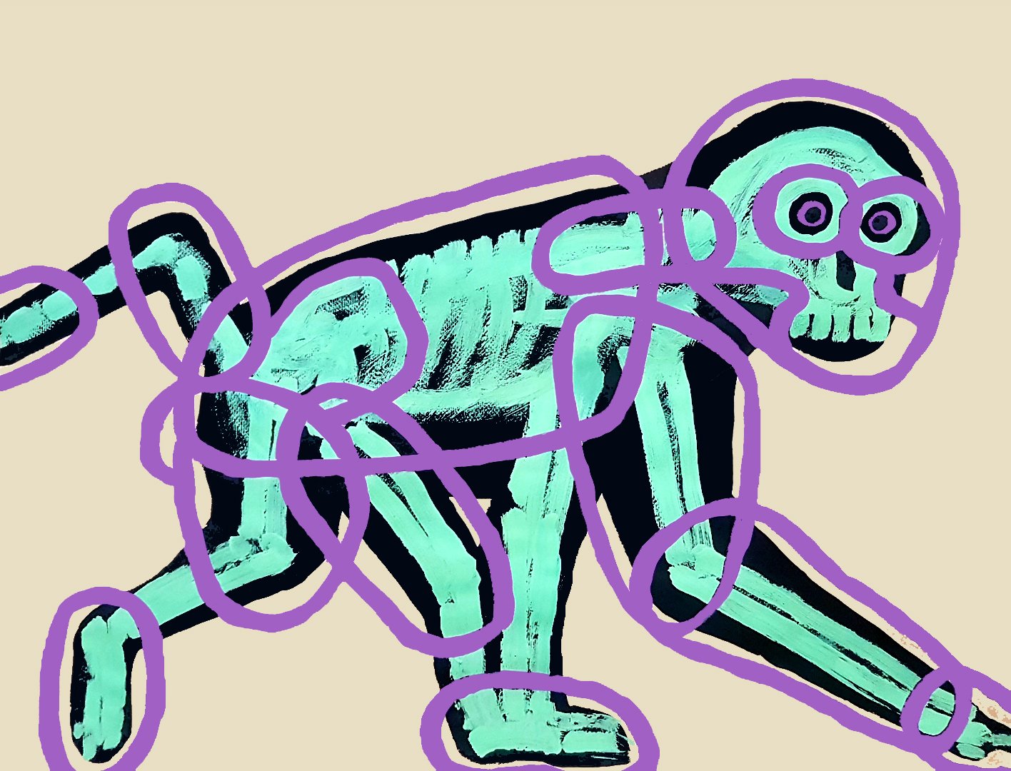 A skeletal-style portrait of a monkey chief, blending tribal elements with a unique anatomical perspective.