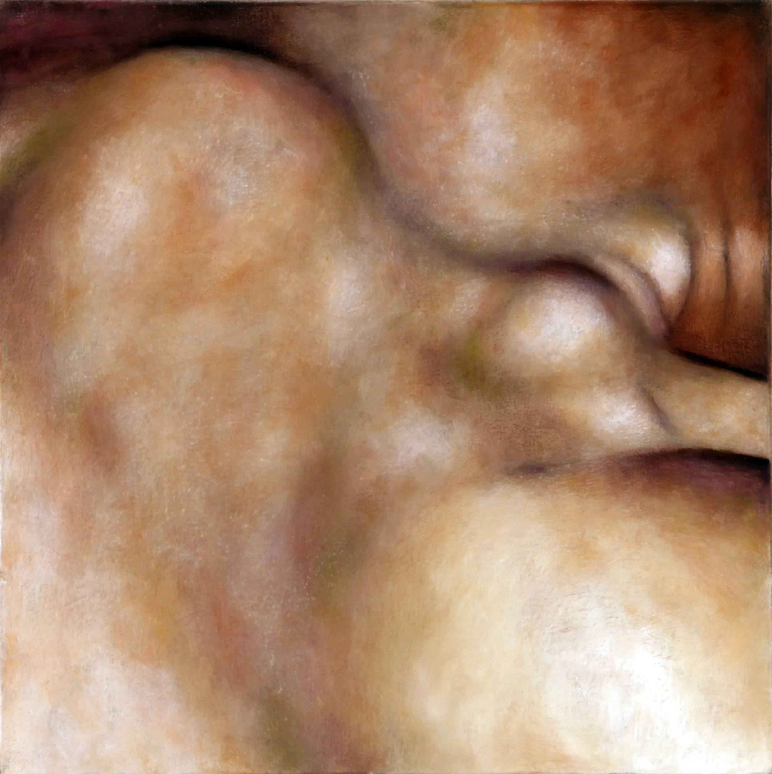 A detailed oil study of the human shoulder, featuring realistic skin textures and a masterful play of shadow and anatomical form.

