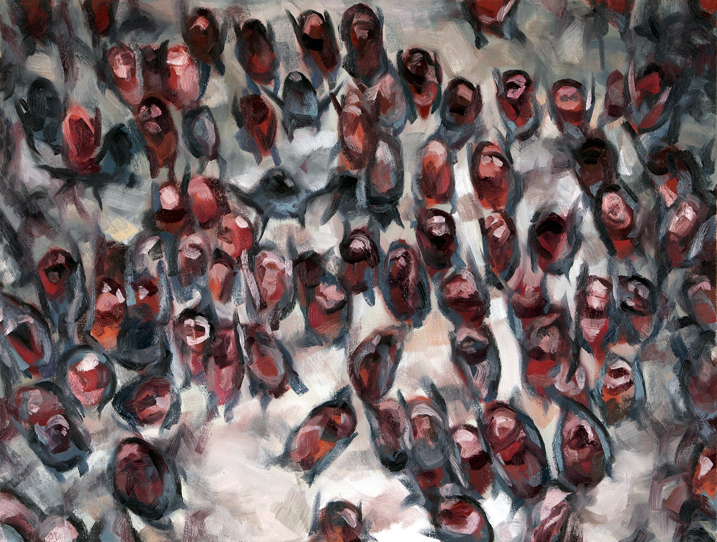 A dynamic oil painting fragment of bats in flight, capturing the blurred motion and dark, mysterious energy of the nocturnal creatures.
