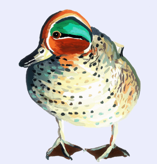 A cute and simple watercolor sketch gif of a duck, showcasing its iconic spikes in a soft, artistic manner.