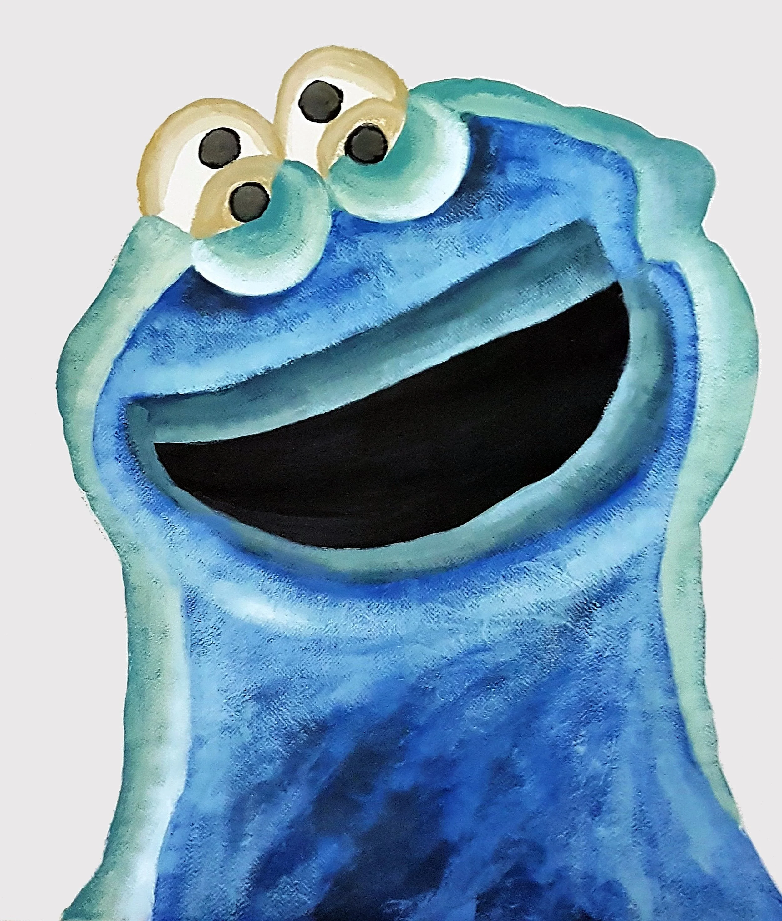 Minimalist funny blue cookie monster silhouette, modern animal illustration by Roi Pajursky.