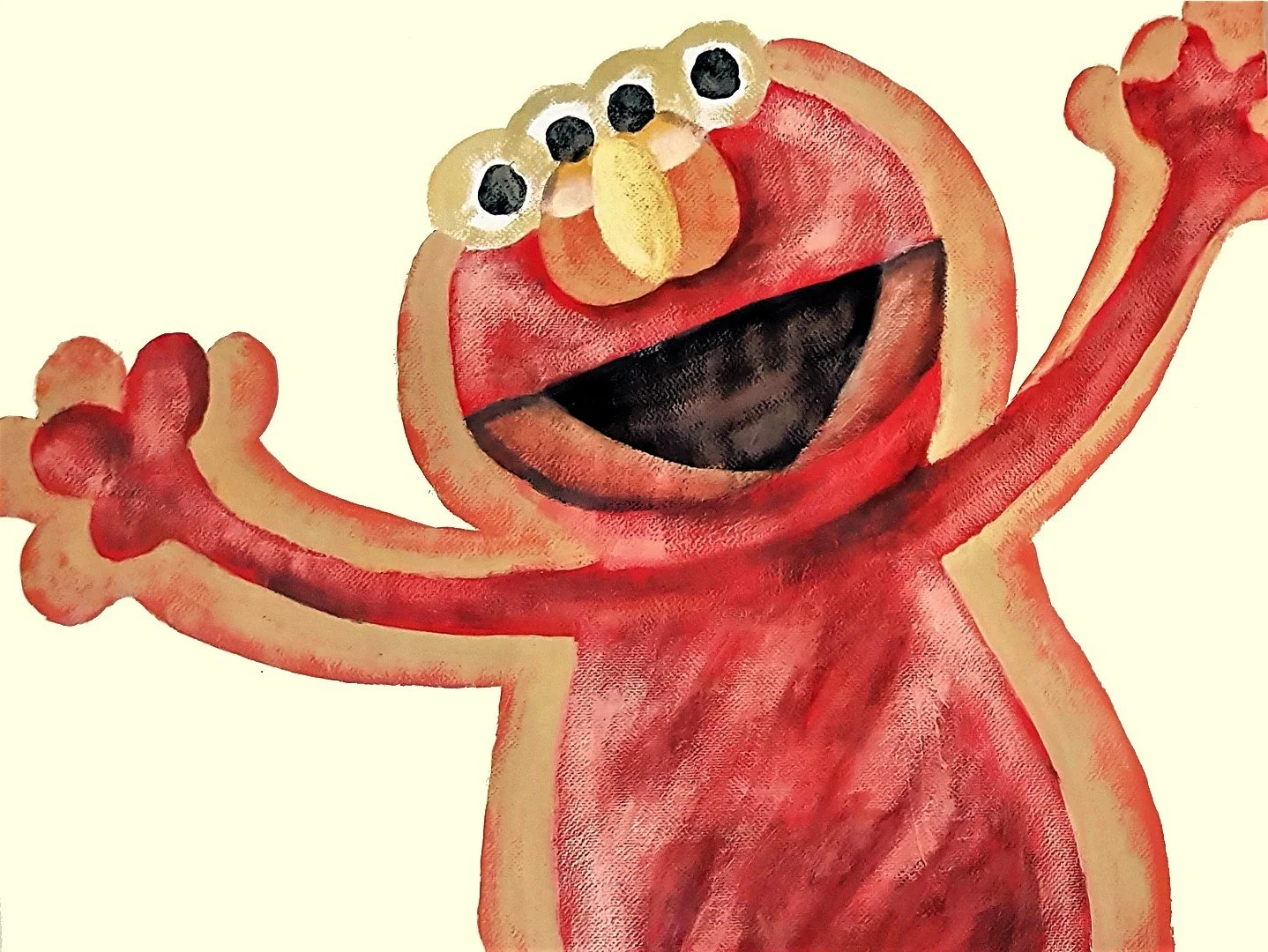 Stylized acrylic painting of Elmo muppet, contemporary fashion art - Roi Pajursky.