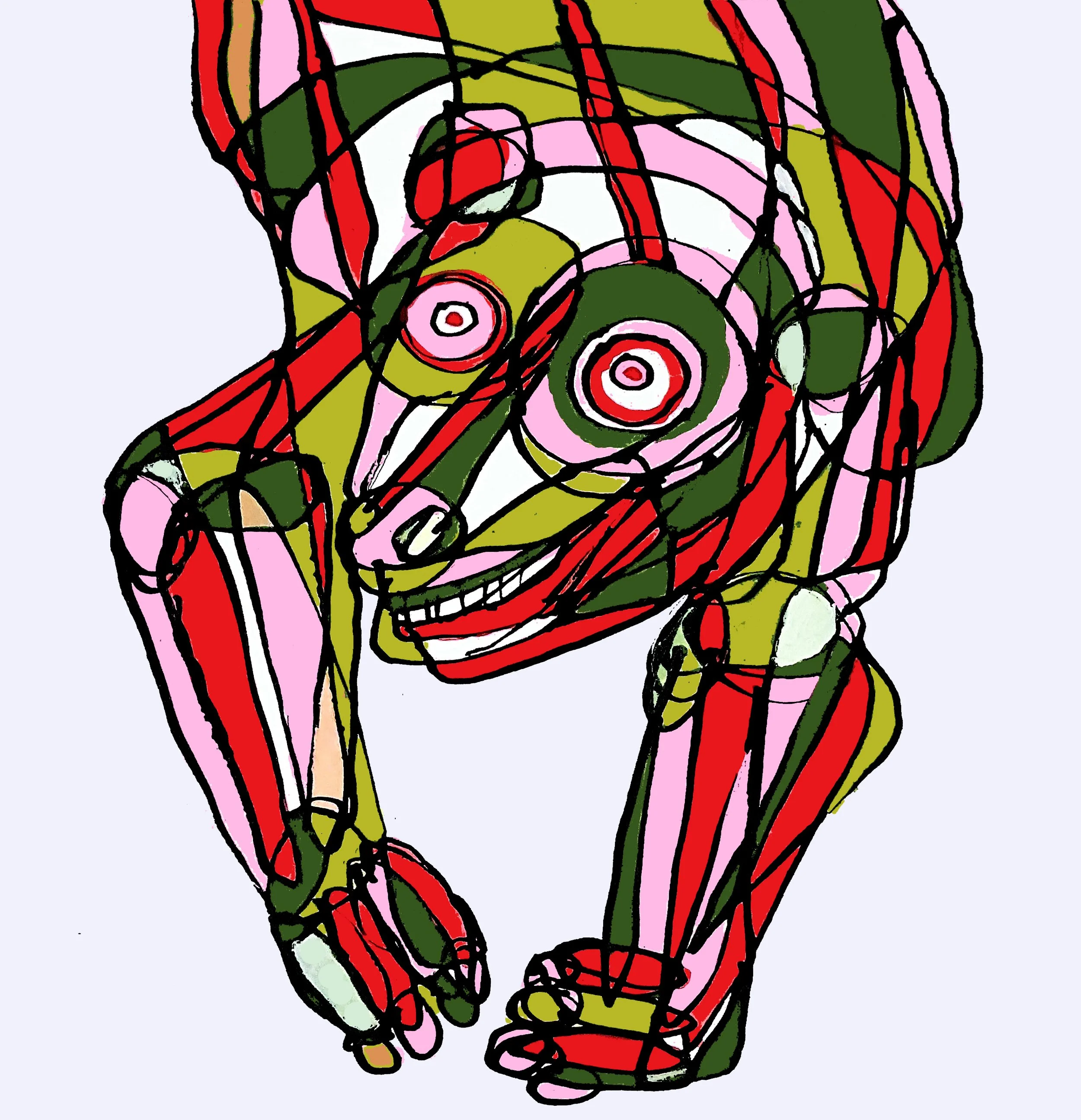 A unique and colorful animal illustration focusing on the long-nosed shrew in an abstract geometric style.