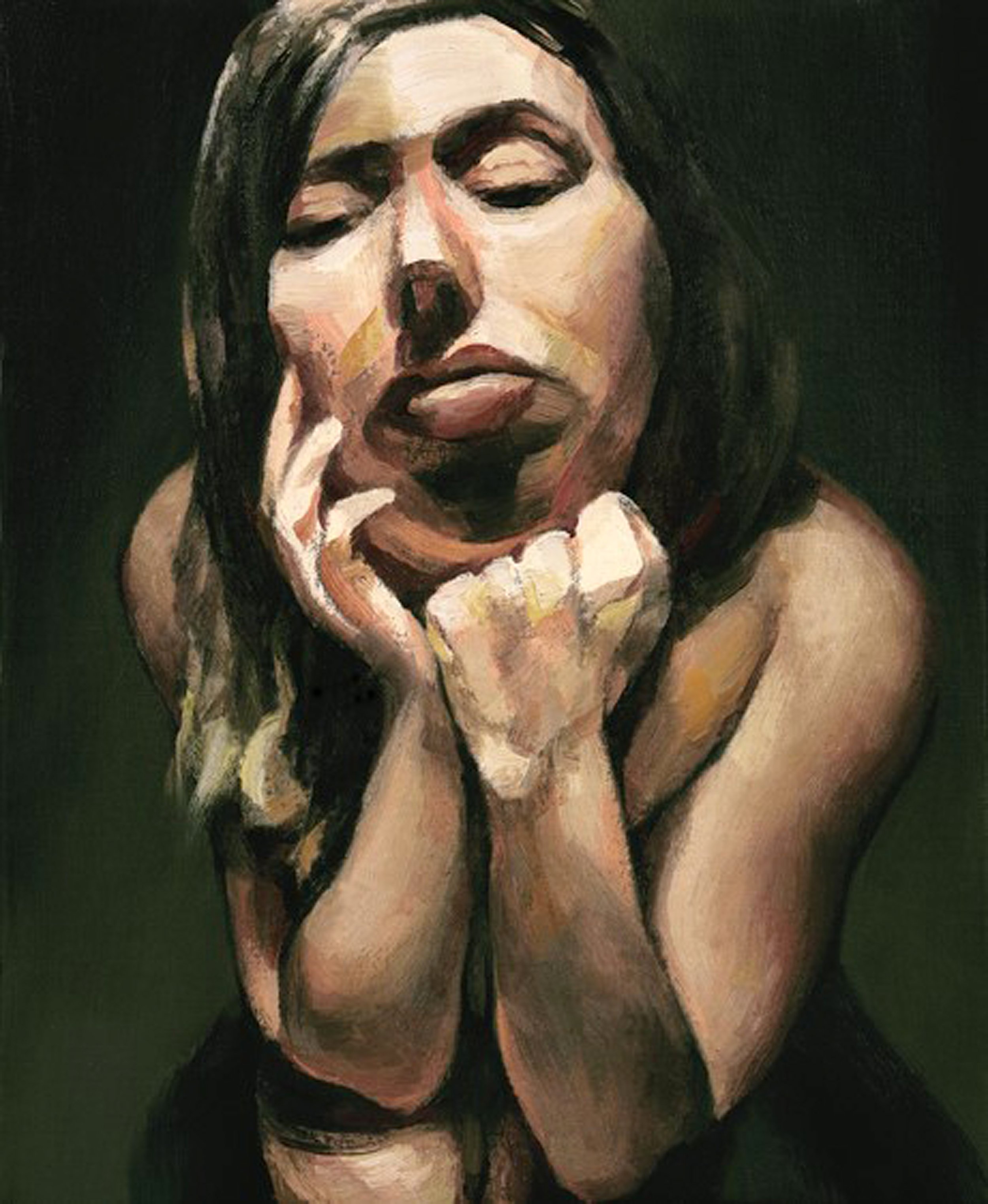 A soulful and expressive oil portrait of a woman, focusing on lighting and emotional depth.