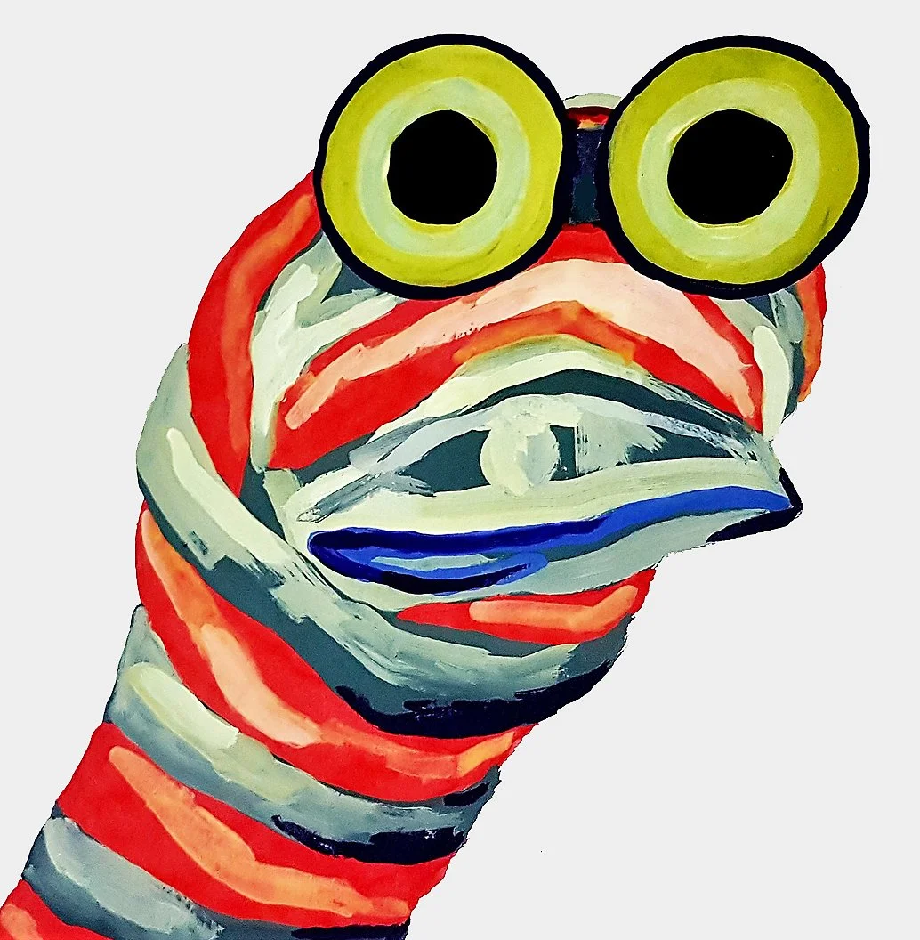 An intense and colorful ink portrait of a creature hybrid, focusing on expressive eyes and raw, energetic textures.