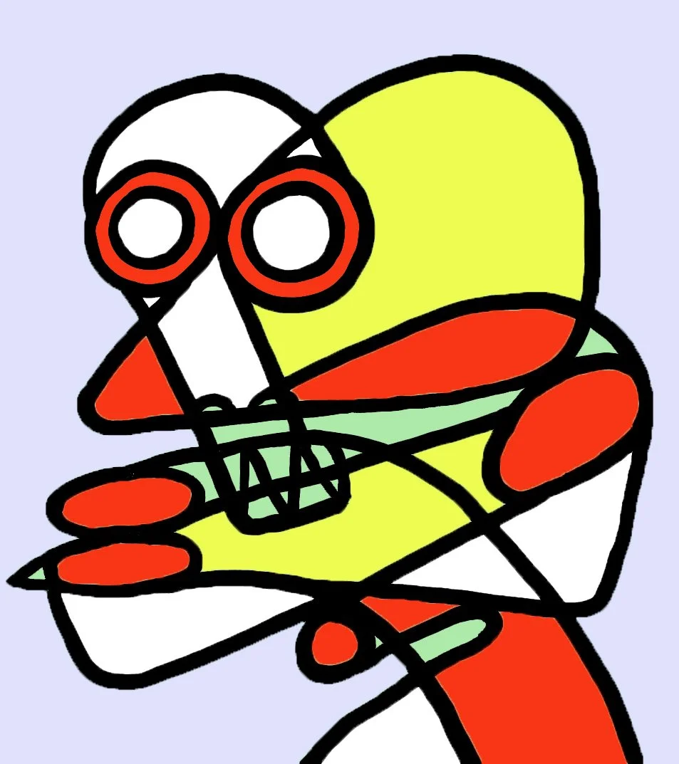 A futuristic portrait where the face is composed of circuit-like patterns and colorful geometric blocks.